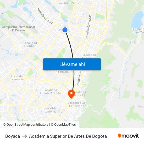 Boyacá to Academia Superior De Artes De Bogotá map