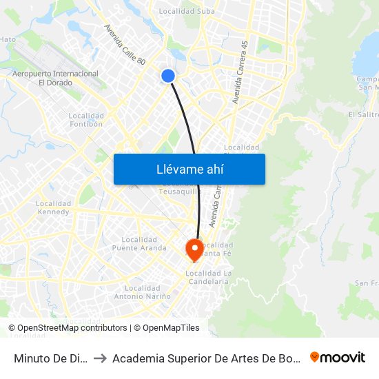 Minuto De Dios to Academia Superior De Artes De Bogotá map