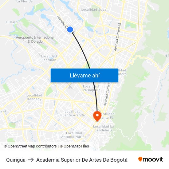 Quirigua to Academia Superior De Artes De Bogotá map