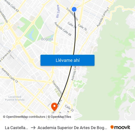 La Castellana to Academia Superior De Artes De Bogotá map