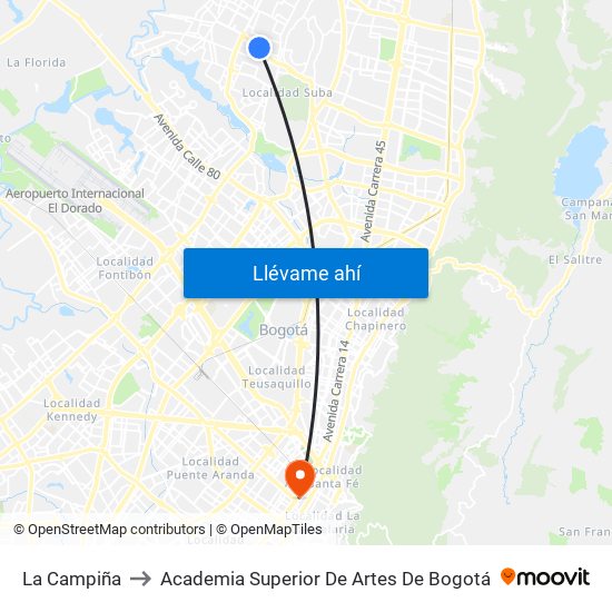 La Campiña to Academia Superior De Artes De Bogotá map