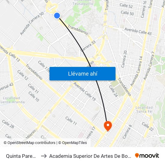 Quinta Paredes to Academia Superior De Artes De Bogotá map