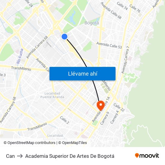 Can to Academia Superior De Artes De Bogotá map