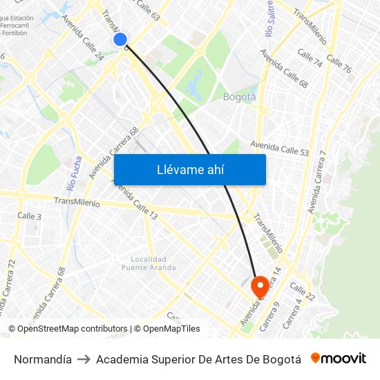 Normandía to Academia Superior De Artes De Bogotá map