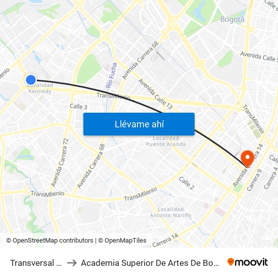 Transversal 86 to Academia Superior De Artes De Bogotá map