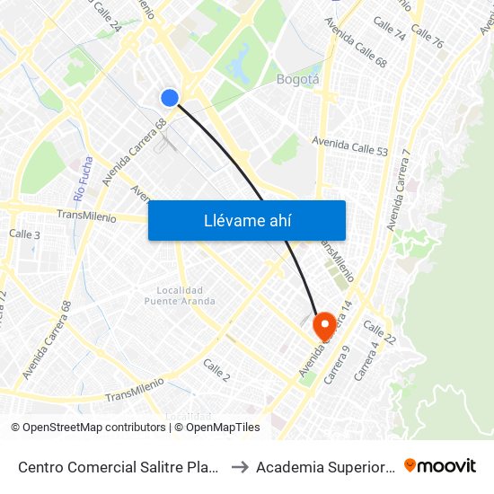 Centro Comercial Salitre Plaza (Av. La Esperanza - Kr 68a) to Academia Superior De Artes De Bogotá map