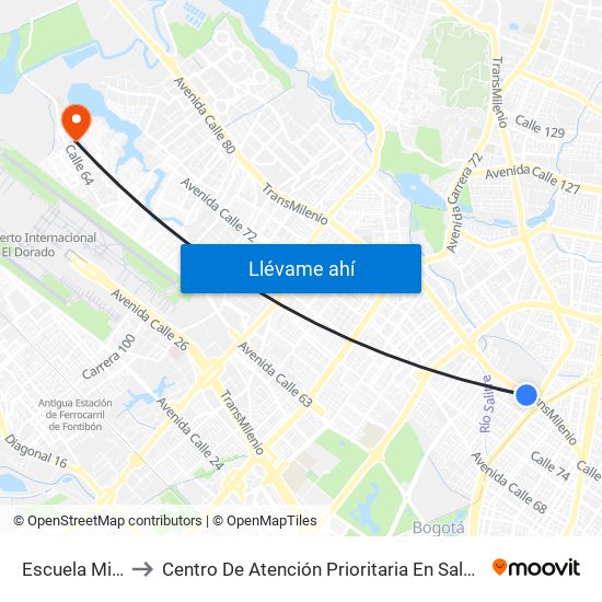 Escuela Militar to Centro De Atención Prioritaria En Salud Emaus map