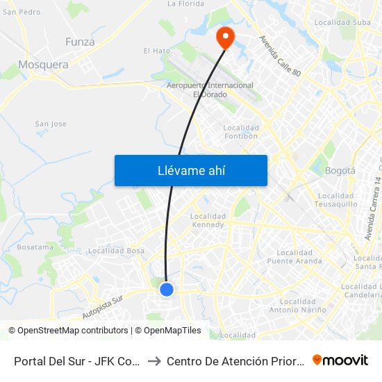 Portal Del Sur - JFK Cooperativa Financiera to Centro De Atención Prioritaria En Salud Emaus map