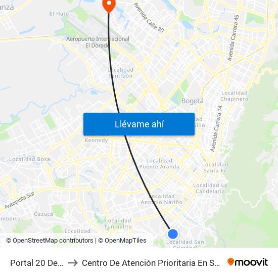 Portal 20 De Julio to Centro De Atención Prioritaria En Salud Emaus map