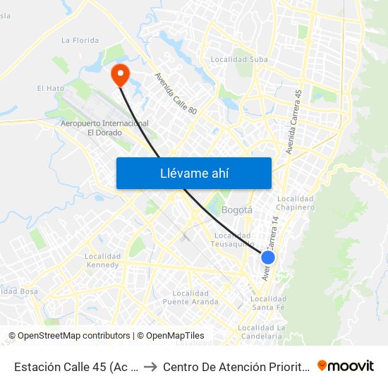 Estación Calle 45 (Ac 45 - Av. Caracas) to Centro De Atención Prioritaria En Salud Emaus map