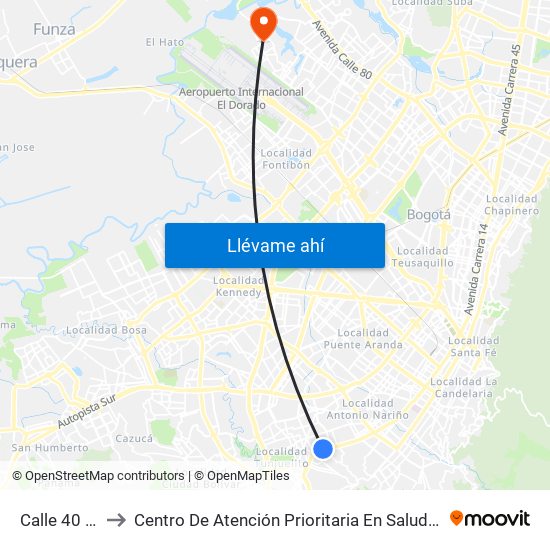 Calle 40 Sur to Centro De Atención Prioritaria En Salud Emaus map