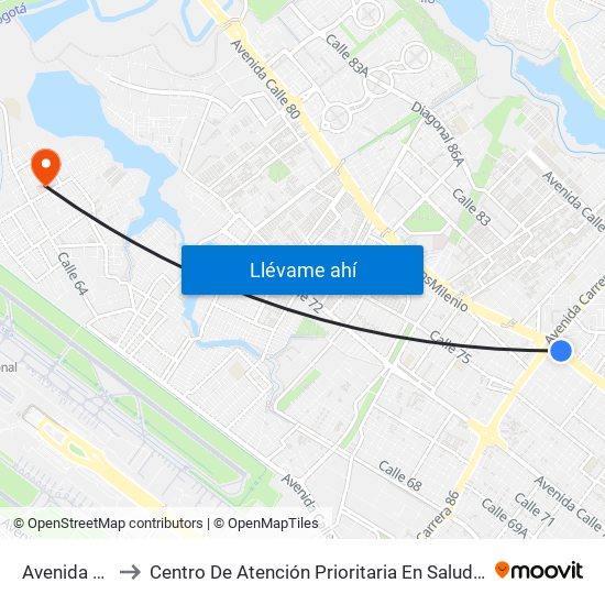 Avenida Cali to Centro De Atención Prioritaria En Salud Emaus map