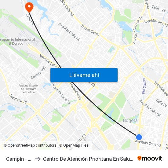 Campín - Uan to Centro De Atención Prioritaria En Salud Emaus map