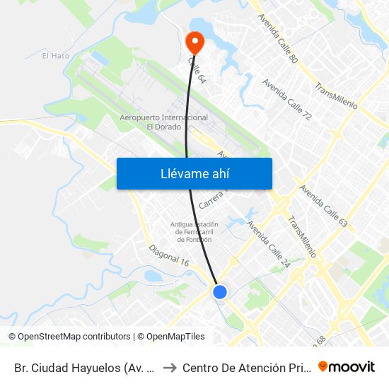 Br. Ciudad Hayuelos (Av. Centenario - Av. C. De Cali) to Centro De Atención Prioritaria En Salud Emaus map