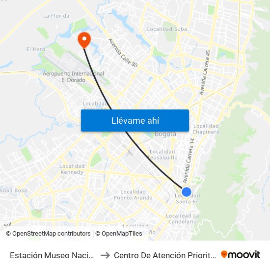 Estación Museo Nacional (Ak 7 - Cl 29) to Centro De Atención Prioritaria En Salud Emaus map