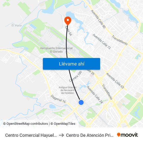 Centro Comercial Hayuelos (Av. C. De Cali - Cl 20) to Centro De Atención Prioritaria En Salud Emaus map