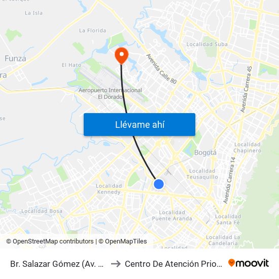 Br. Salazar Gómez (Av. Centenario - Kr 65) (A) to Centro De Atención Prioritaria En Salud Emaus map