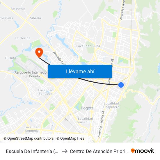 Escuela De Infantería (Ac 100 - Kr 11a) (B) to Centro De Atención Prioritaria En Salud Emaus map