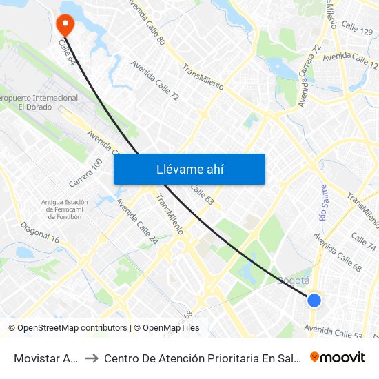 Movistar Arena to Centro De Atención Prioritaria En Salud Emaus map