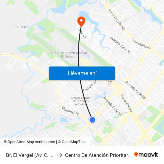 Br. El Vergel (Av. C. De Cali - Cl 18) to Centro De Atención Prioritaria En Salud Emaus map