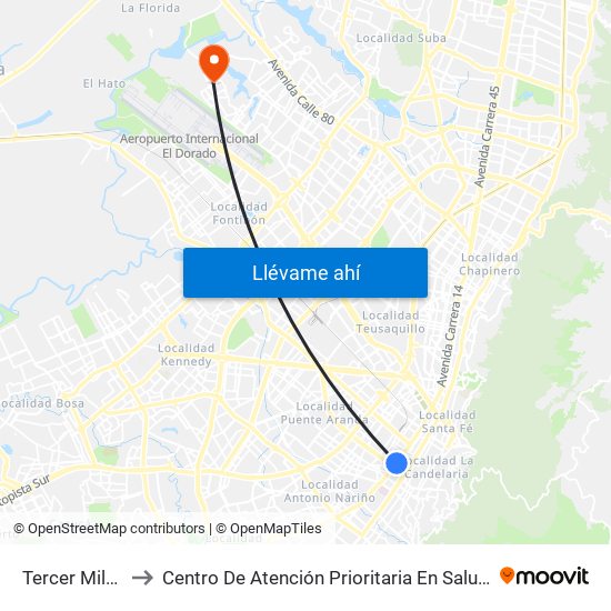 Tercer Milenio to Centro De Atención Prioritaria En Salud Emaus map