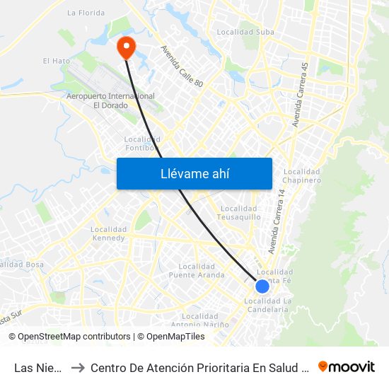 Las Nieves to Centro De Atención Prioritaria En Salud Emaus map