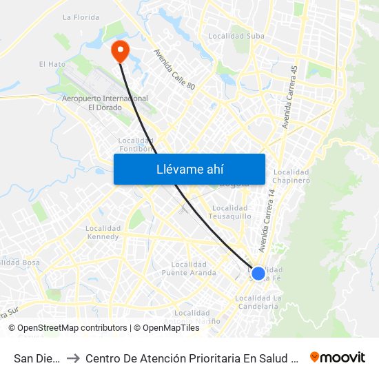 San Diego to Centro De Atención Prioritaria En Salud Emaus map