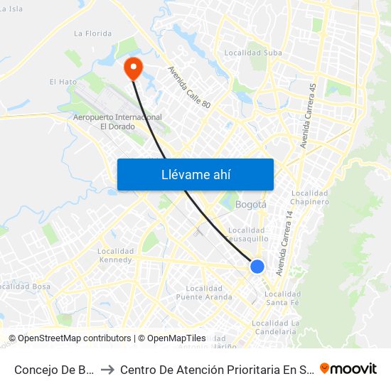 Concejo De Bogotá to Centro De Atención Prioritaria En Salud Emaus map