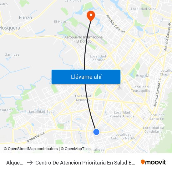 Alquería to Centro De Atención Prioritaria En Salud Emaus map