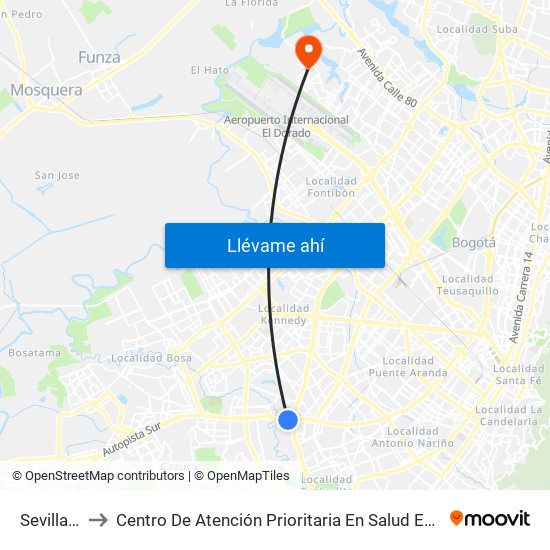 Sevillana to Centro De Atención Prioritaria En Salud Emaus map