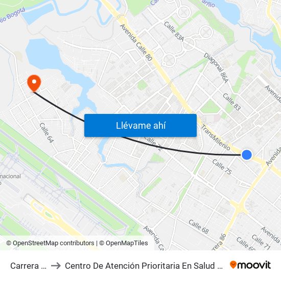 Carrera 90 to Centro De Atención Prioritaria En Salud Emaus map