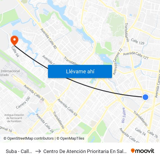 Suba - Calle 95 to Centro De Atención Prioritaria En Salud Emaus map