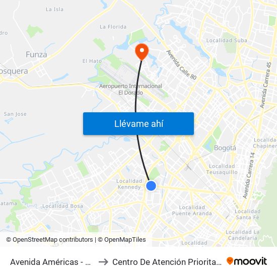 Avenida Américas - Avenida Boyacá to Centro De Atención Prioritaria En Salud Emaus map