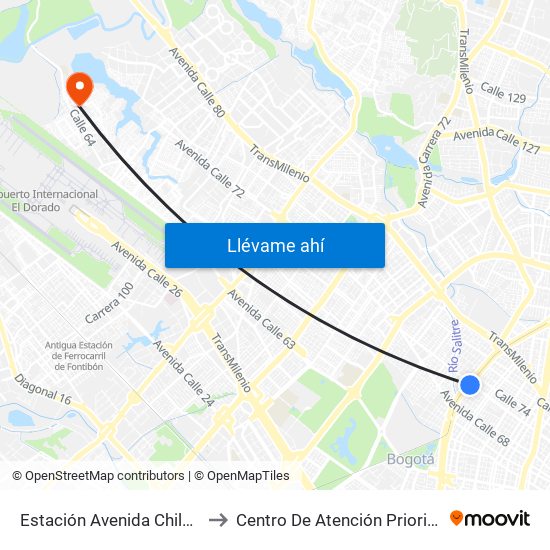 Estación Avenida Chile (Av. NQS - Cl 71c) to Centro De Atención Prioritaria En Salud Emaus map