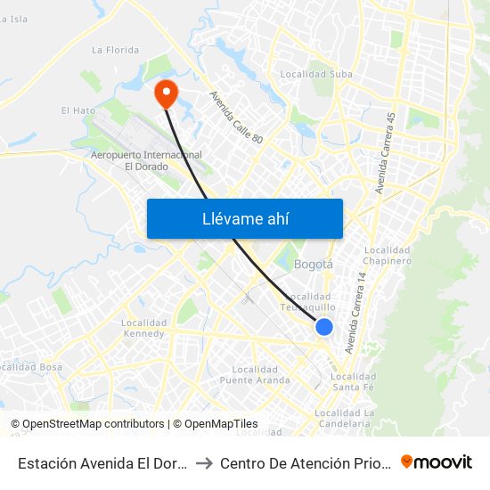 Estación Avenida El Dorado (Av. NQS - Cl 40a) to Centro De Atención Prioritaria En Salud Emaus map