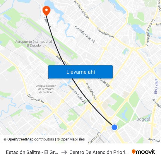 Estación Salitre - El Greco (Ac 26 - Ak 68) to Centro De Atención Prioritaria En Salud Emaus map