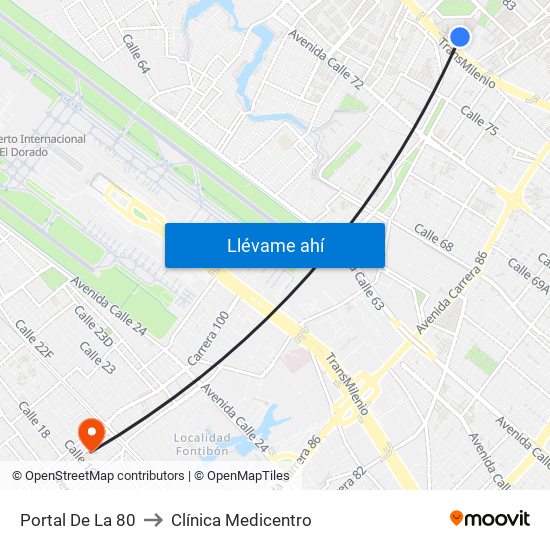 Portal De La 80 to Clínica Medicentro map