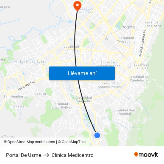 Portal De Usme to Clínica Medicentro map