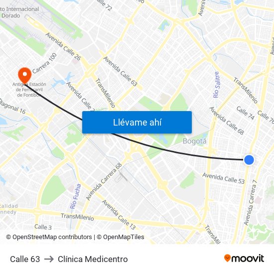 Calle 63 to Clínica Medicentro map