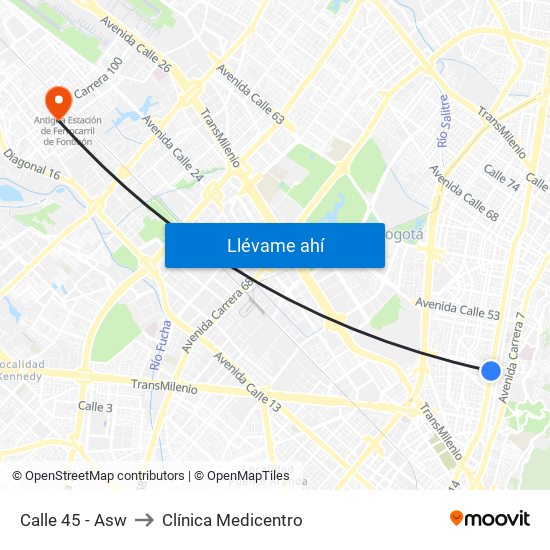 Calle 45 - Asw to Clínica Medicentro map