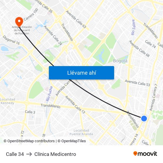 Calle 34 to Clínica Medicentro map