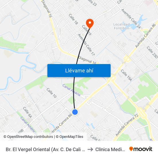 Br. El Vergel Oriental (Av. C. De Cali - Cl 10b) (A) to Clínica Medicentro map