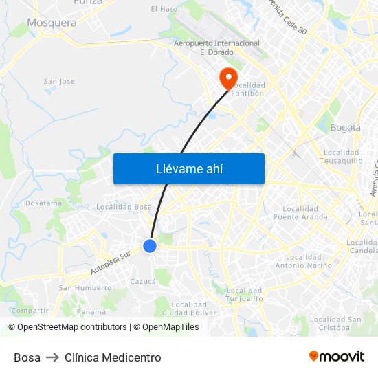 Bosa to Clínica Medicentro map