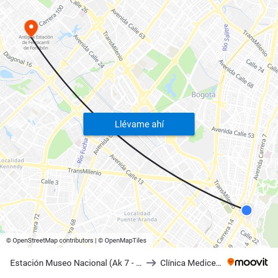 Estación Museo Nacional (Ak 7 - Cl 29) to Clínica Medicentro map