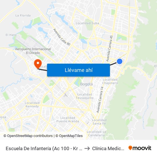 Escuela De Infantería (Ac 100 - Kr 11a) (B) to Clínica Medicentro map