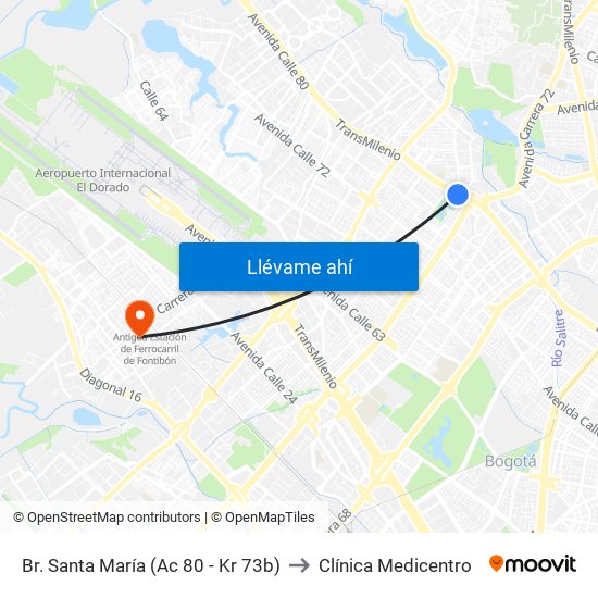 Br. Santa María (Ac 80 - Kr 73b) to Clínica Medicentro map