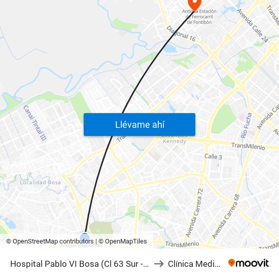 Hospital Pablo VI Bosa (Cl 63 Sur - Kr 77g) (A) to Clínica Medicentro map