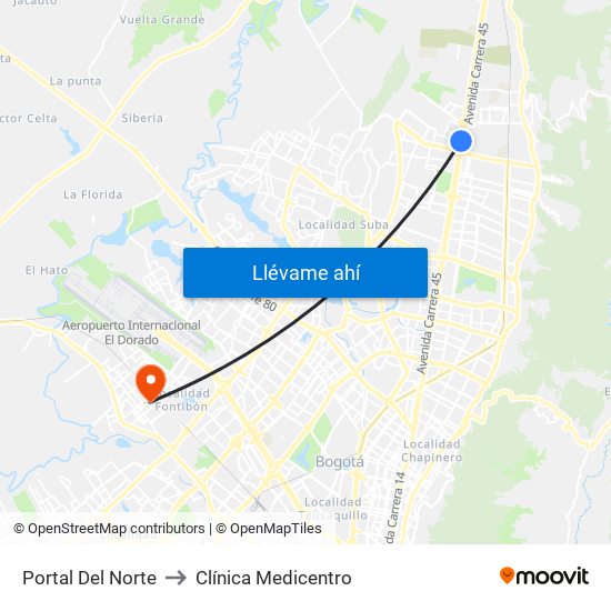 Portal Del Norte to Clínica Medicentro map