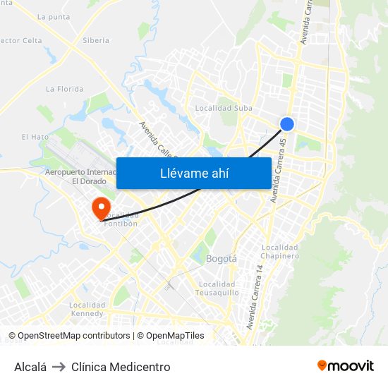 Alcalá to Clínica Medicentro map