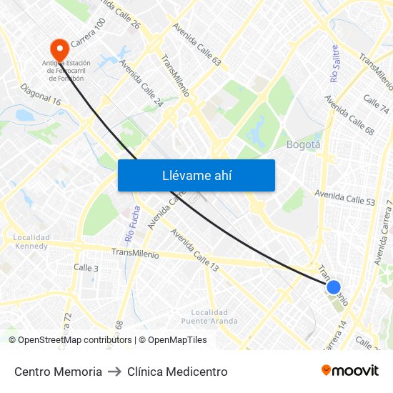 Centro Memoria to Clínica Medicentro map